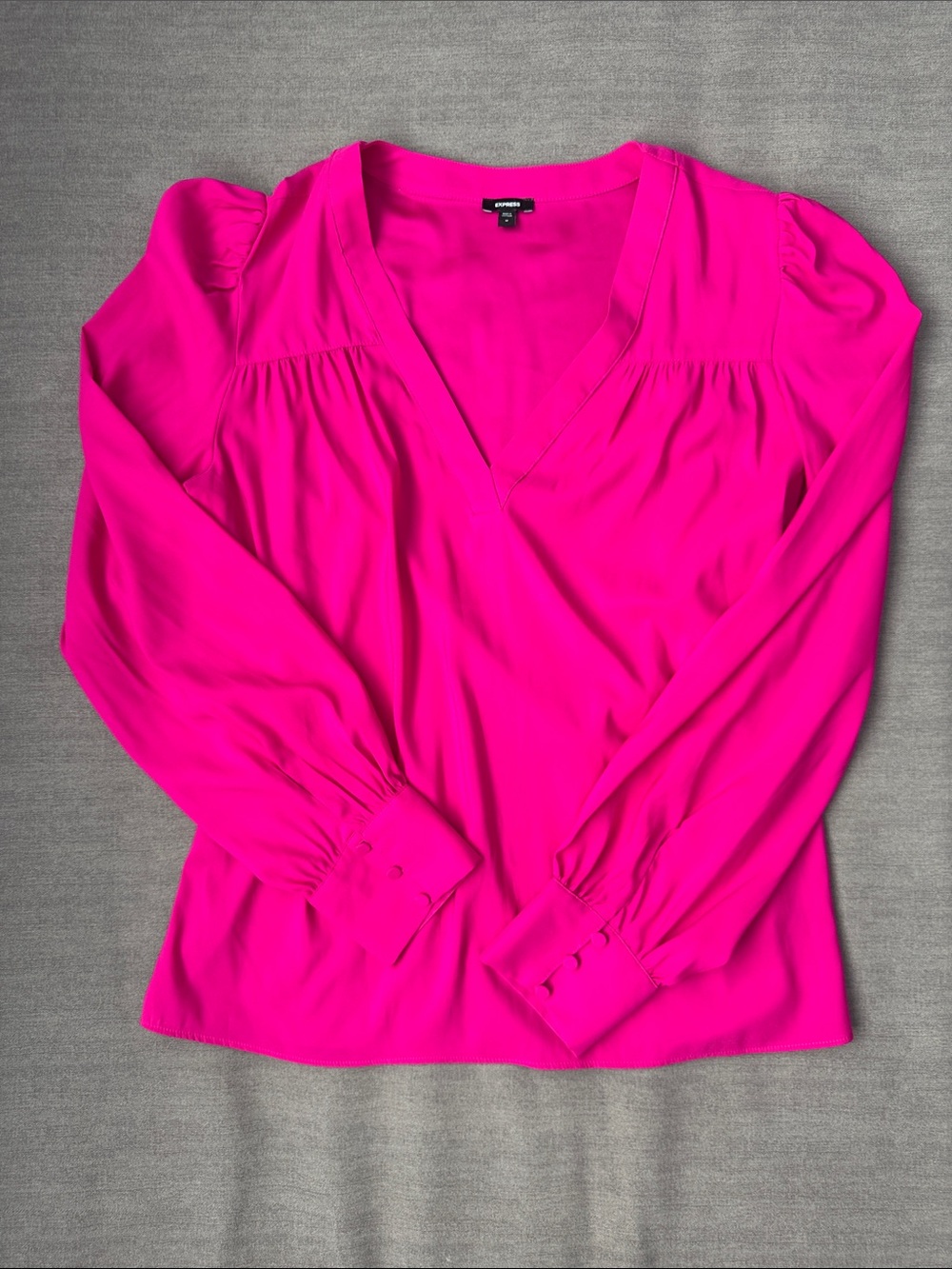 Express V-Neck Long Sleeve Blouse in Fuchsia
